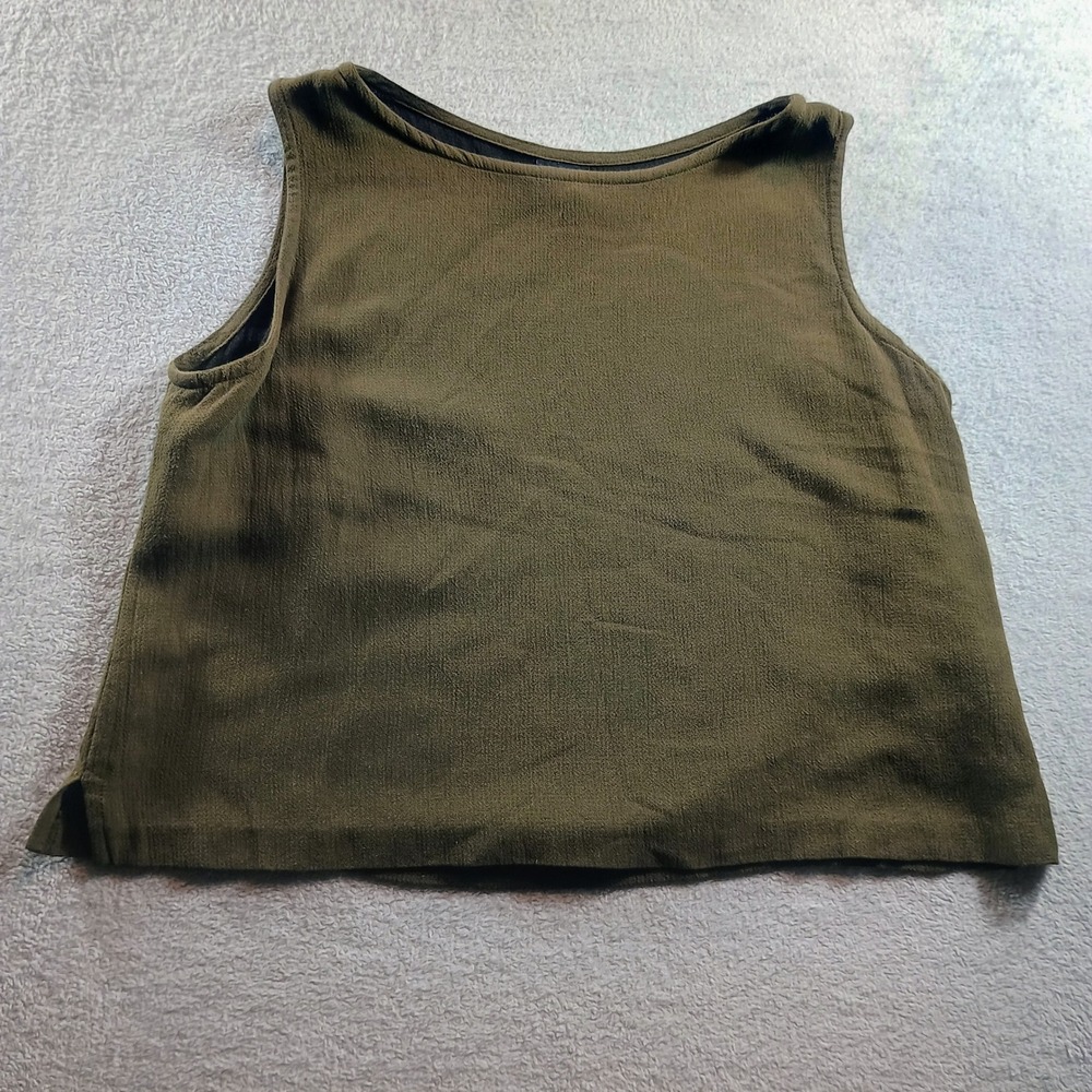 Eileen Fisher Women Tank Top Olive Green L Textured Italian Fabric Sleeveless